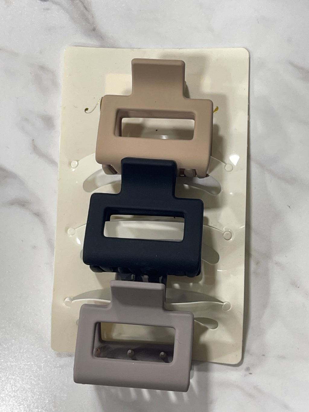 3-Pcs Neutral Color Mini Rectangle Hair Claw Set