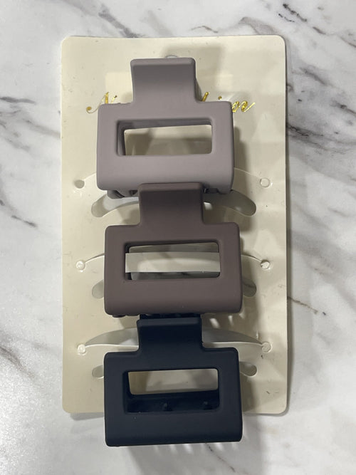 3-Pcs Neutral Color Mini Rectangle Hair Claw Set