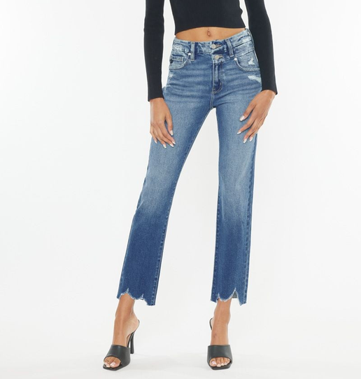 High Rise Straight Leg with Frayed Hem | KanCan
