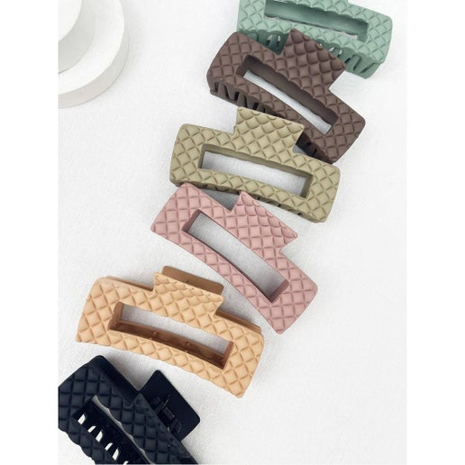 Matte Embossed Cut-Out Rectangle Hair Clips