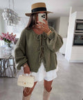 Prairie Tie Bow Sweater Jacket | Army Green