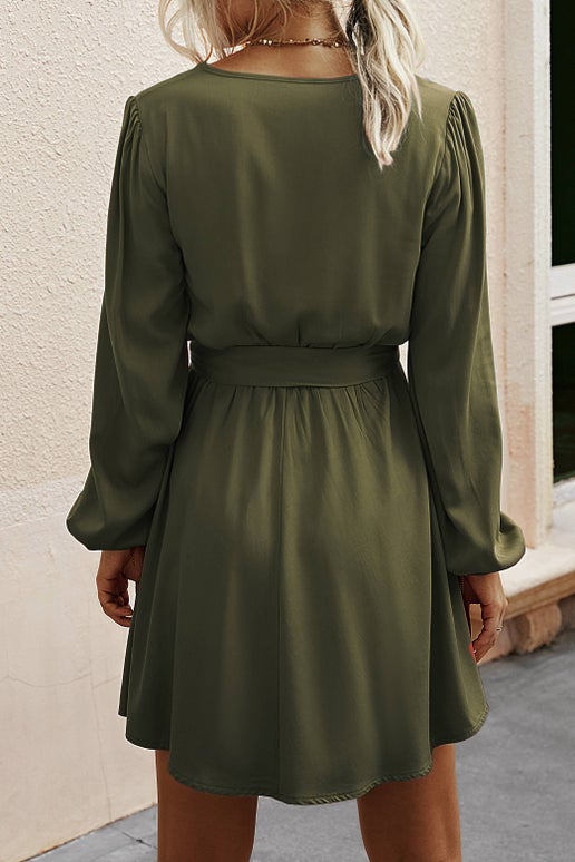 Long Sleeve Belted Dress | Olive