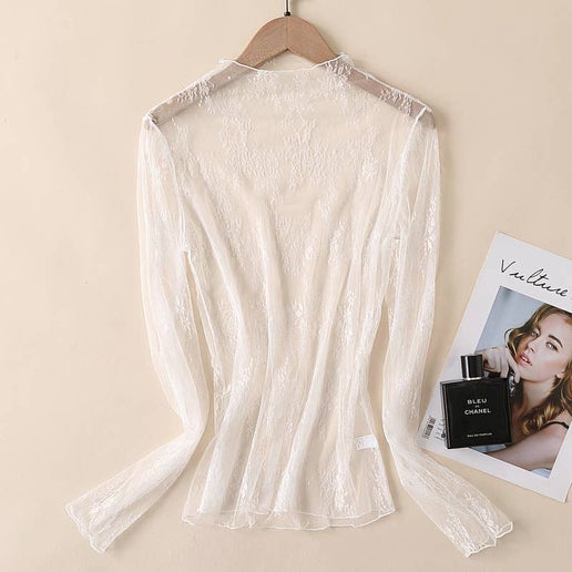 Classic Lace Mesh Long Sleeve Top