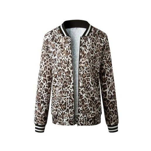 Leopard Print Long Sleeve Bomber Jacket