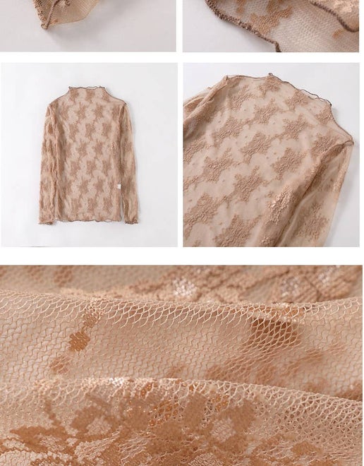 Classic Lace Mesh Long Sleeve Top