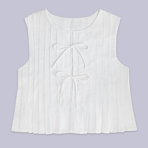 Ivy Bow-Tie Linen Top | White
