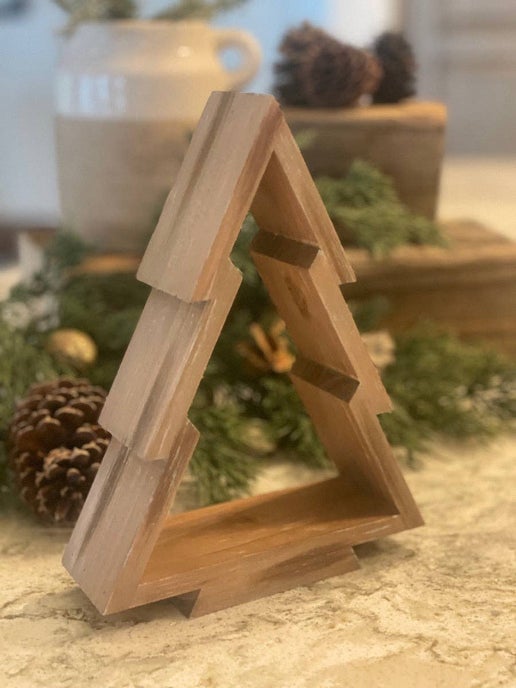 Hollow Wood Christmas Tree – Black & Wood Wash
