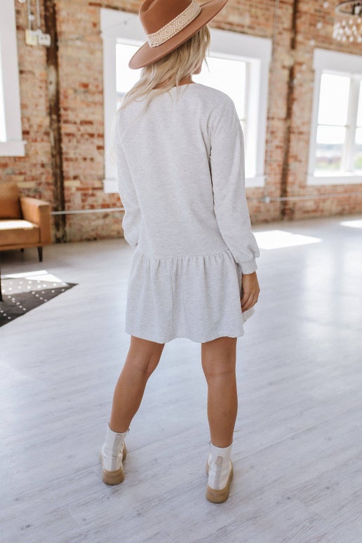 Shiloh Ruffle Hem Sweatshirt Dress | White