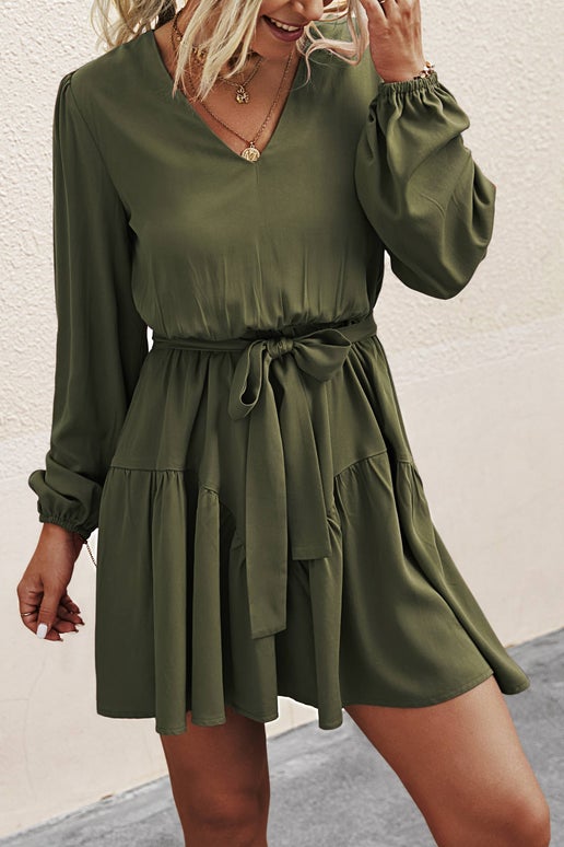 Long Sleeve Belted Dress | Olive