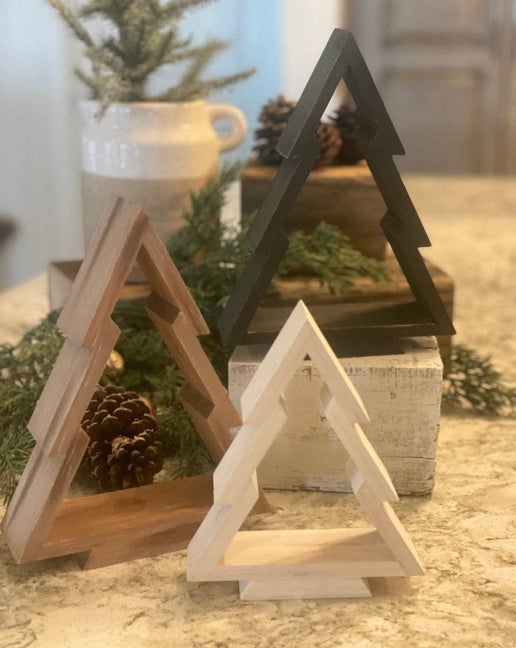 Hollow Wood Christmas Tree – Black & Wood Wash