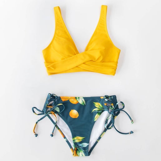 Lakely Twist Bikini – Floral & Solid Mix