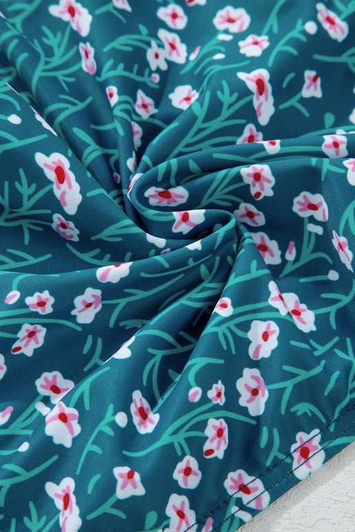 Teal Floral Smocked Bikini Set