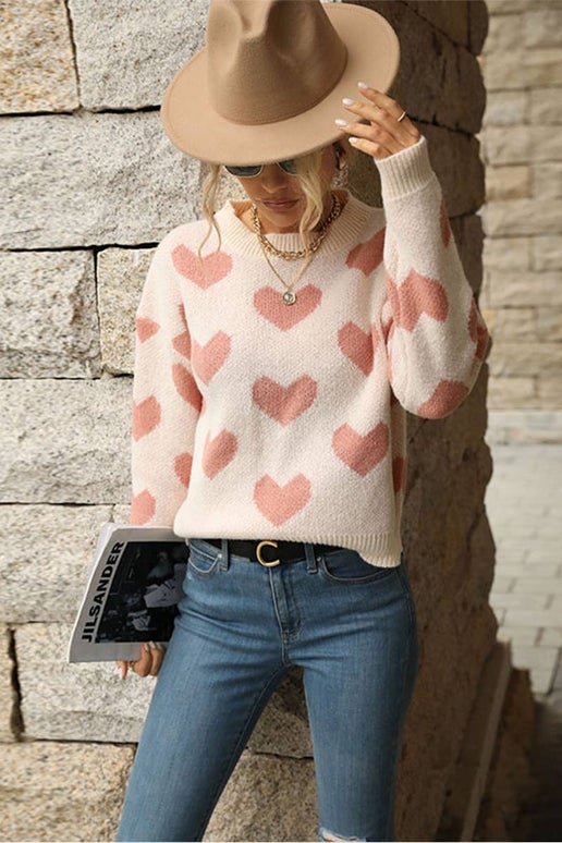 Heart-Printed Warm & Cute Sweater
