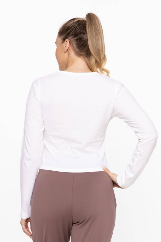 Pure Essence Organic Long Sleeve Crop Tee | White