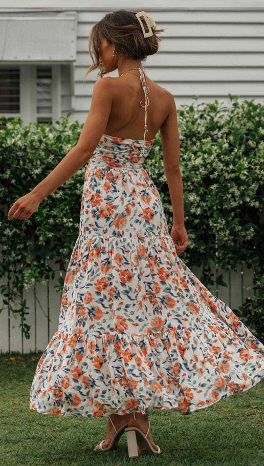Sunset Bloom Backless Maxi Dress