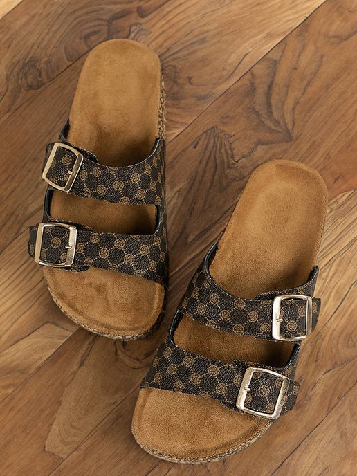 Luxe Double Buckle Sandals | Coffee