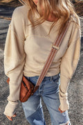 Ribbed Knit Patchwork | Crew Neck Top