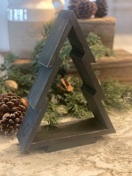 Hollow Wood Christmas Tree – Black & Wood Wash