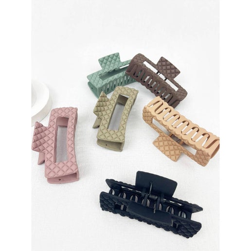 Matte Embossed Cut-Out Rectangle Hair Clips