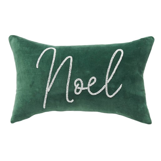 Christmas Noel Green Velvet Throw Pillow