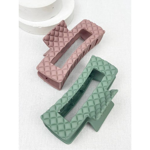 Matte Embossed Cut-Out Rectangle Hair Clips