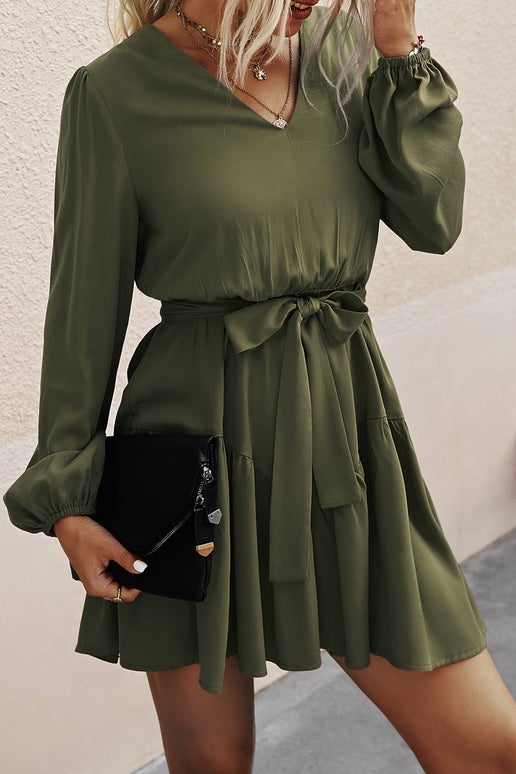 Long Sleeve Belted Dress | Olive