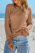 Apricot Waffle Knit Drop Shoulder Long Sleeve Top