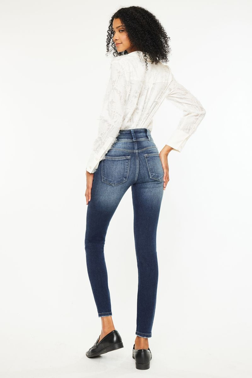 Double Button High Rise Skinny Jean - Dark Wash | KanCan