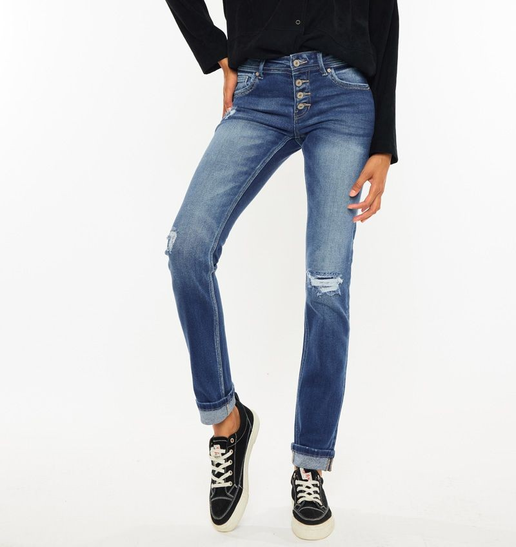 Mid Rise Cuffed Skinny Straight Leg Jeans | KanCan