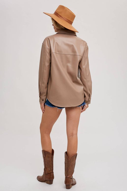 Luxe Vegan Leather Shacket | Taupe
