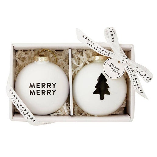 Merry Merry + Tree | Glass Ornament Set of 2