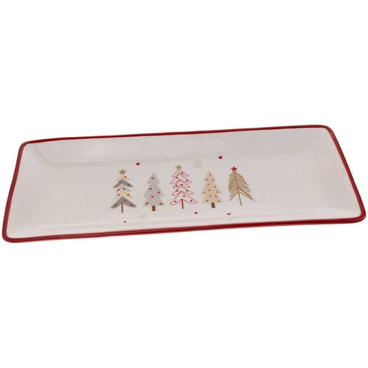 Festive Trees Rectangle Ceramic Plate Christmas