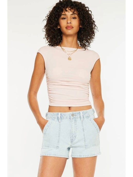 High-Rise Striped 90’s Boyfriend Shorts | KanCan